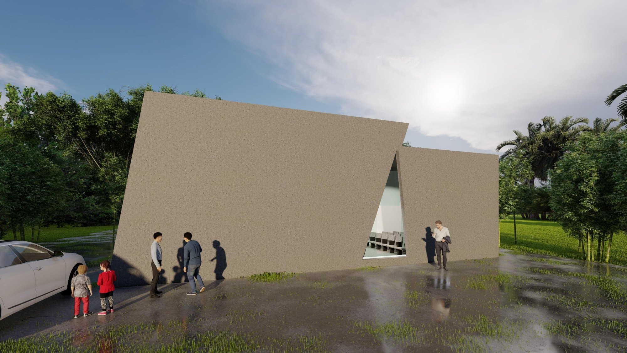 Arriving at the Saketham mini auditorium