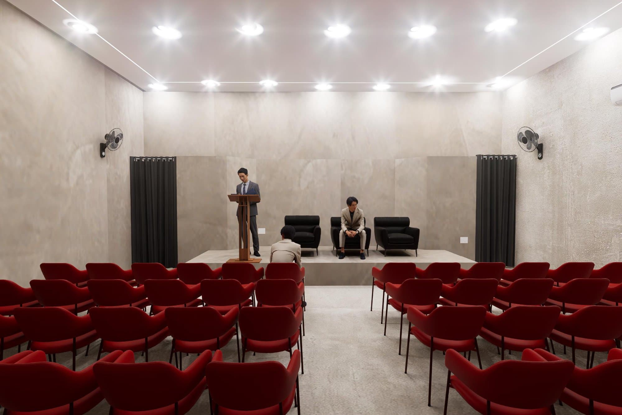 The Saketham mini auditorium — stage and seating